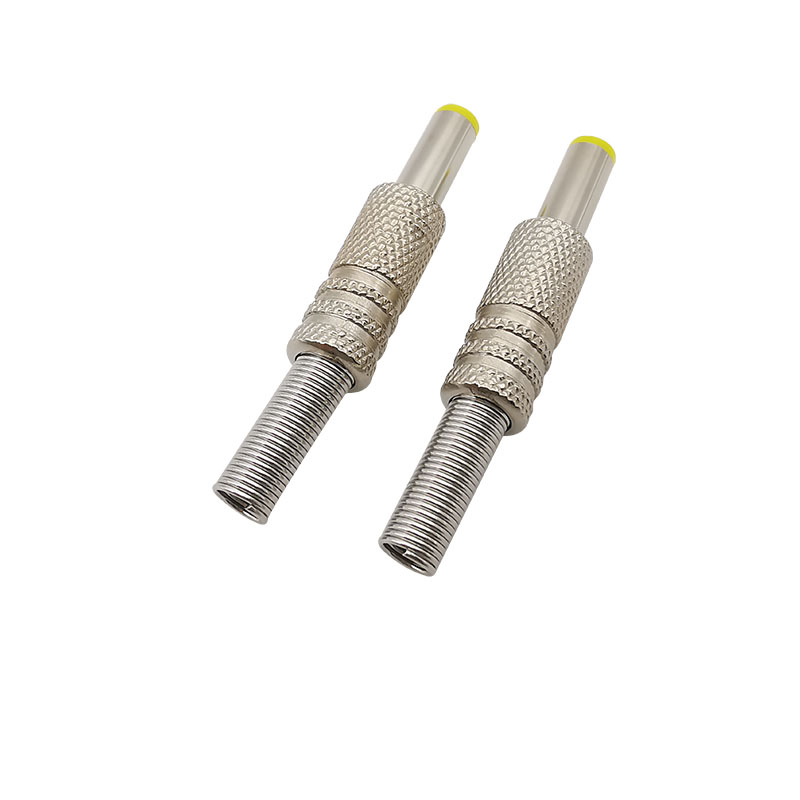 2/5Stck Silber Metall 5,5x2,1mm/5,5x2,5mm DC Strom Stecker Jack schweißen Stecker mit Frühling und Gelb Kopf 5.5*2.1/5.5*2,5mm
