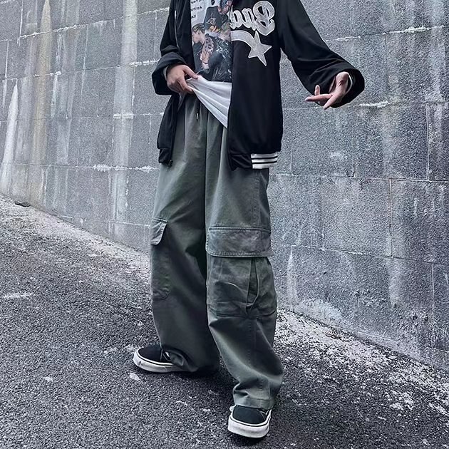 HOUZHOU Black Cargo Pants for Men Baggy Wide Leg Trousers Male Autumn Men&#39;s Cargo Trousers Japanese Streetwear Hip Hop Harajuku: XXXL / Navy