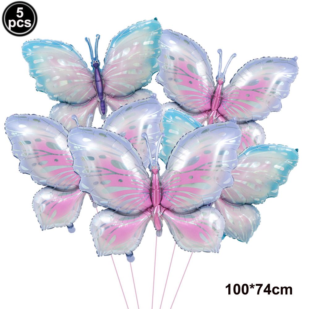 5 uds. Globos coloridos de papel de aluminio con forma de mariposa, globos con temática de mariposa, decoraciones para de cumpleaños, boda, Baby Shower