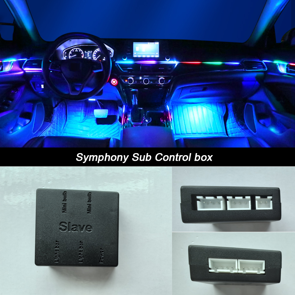 Luz ambiental para coche 18 en 1, tiras acrílicas de 64 colores, 110cm, 90cm, 75cm, 35cm, 20cm, colores completos, RGB, Interior del coche, Control por aplicación Bluetooth: RGB