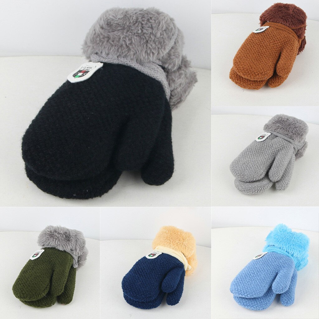 Navidad ofertas Winter Baby Fäustlinge Handschuhe Für Mädchen Solide Kinder Warm Halten Verdickung Und Furring Gestrickte Handschuh детские