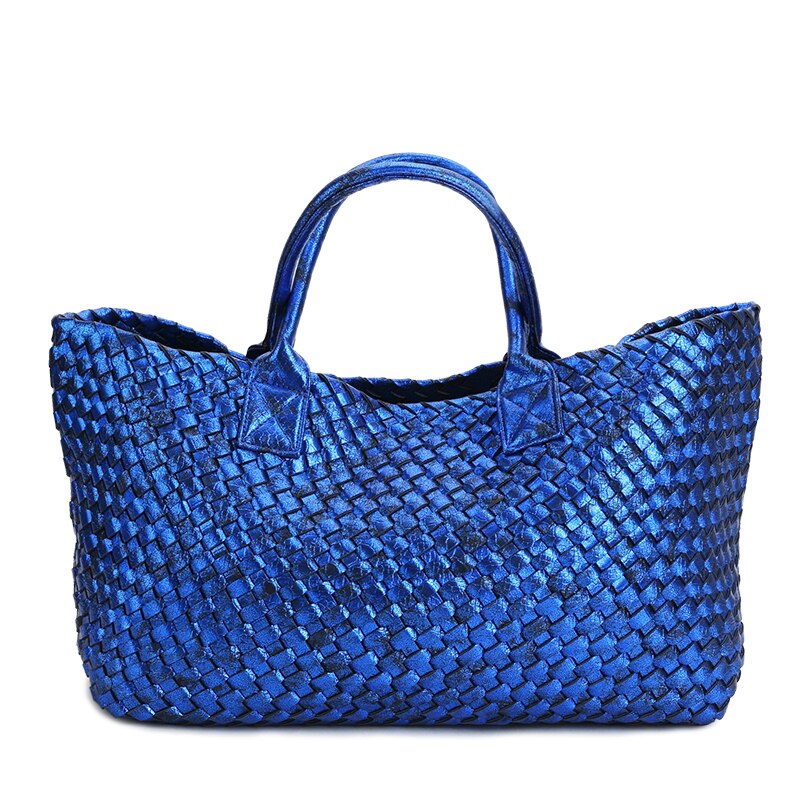 hand-woven women's bag spring summer European and American tide single shoulder vegetable basket women casual bag: blue