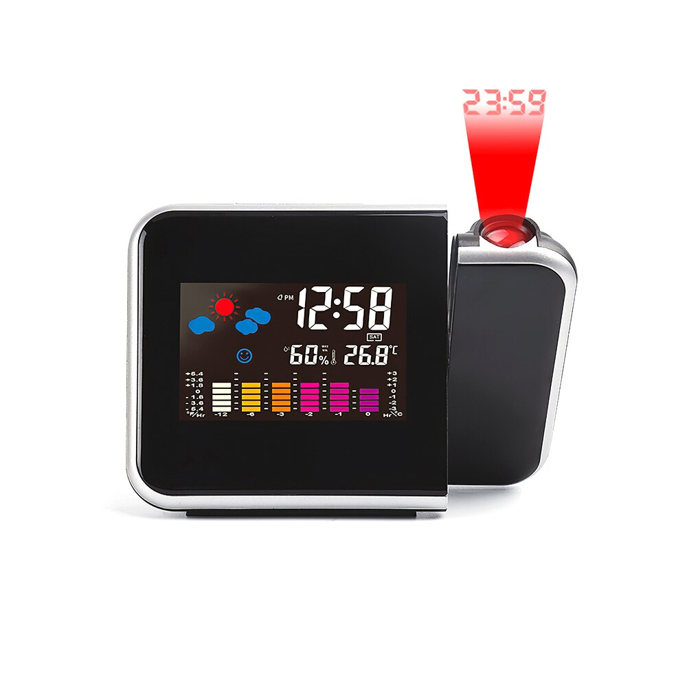 Multifunction Digital Alarm Clock LED Display Mirror Clock Snooze Time Night Table Desktop Projector For Convenient And Compact: black