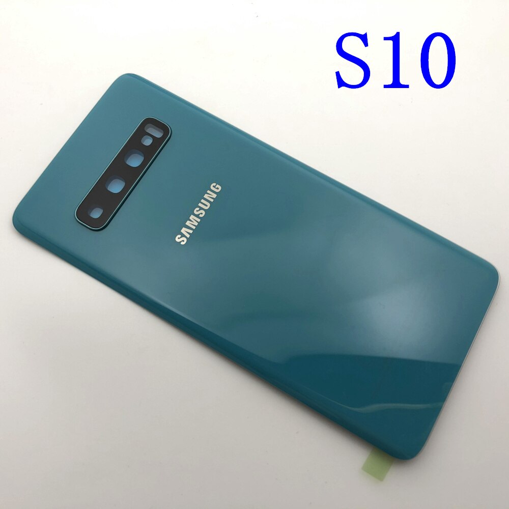 Posteriore di Vetro di Ricambio Per Samsung Galaxy S10 S10e S10 Più S10 + Copertura Posteriore Della Batteria del Portello Custodia di Cassa Della Macchina Fotografica di Vetro lente Telaio: S10 green