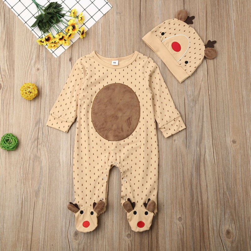 Citgeett di Caduta di Autunno Sveglio Appena nato Del bambino Della Ragazza del Ragazzo di Natale Cervo Pagliaccetto Tuta Cappello vestito Vestiti di Abiti Di Natale 0-18M