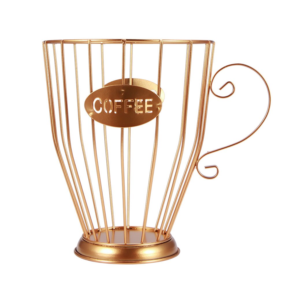 Iron Fruit Basket/Coffee Capsule Storage Basket Coffee Cup Shape Fruit Coffee Pod Storage Box For Home Cafe Decoration: Golden L