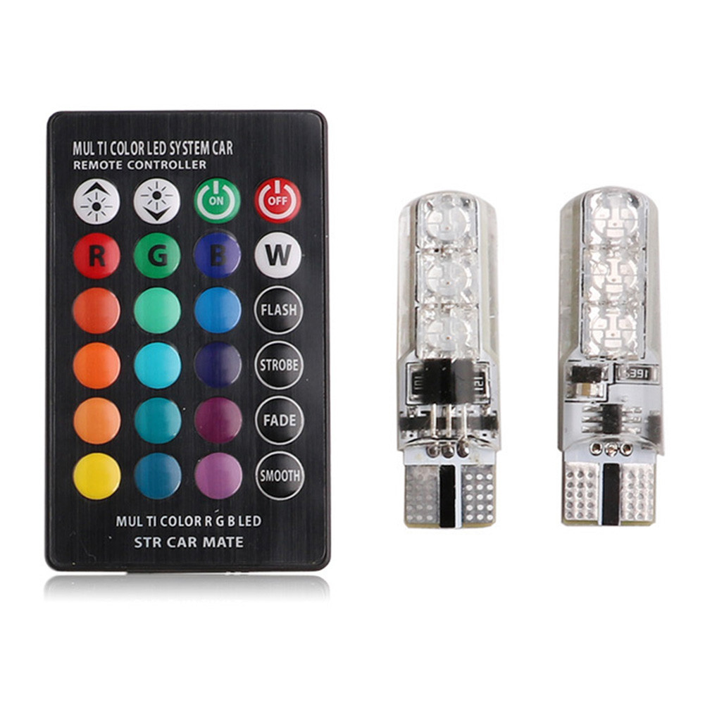 RGB T10 W5W Led 194 168 W5W 5050 SMD Car Dome Reading Light Automobiles Wedge Lamp RGB LED Bulb With Remote Controller Car Decor