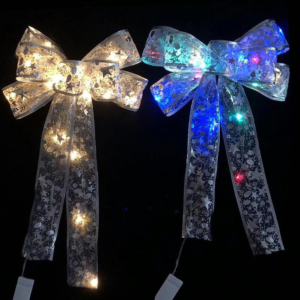 Kerst Strikken Gloeiende Gedrukt Strik Met Led-verlichting Kerstboom Ornamenten Lint Bows Xmas Newyear Decoratie