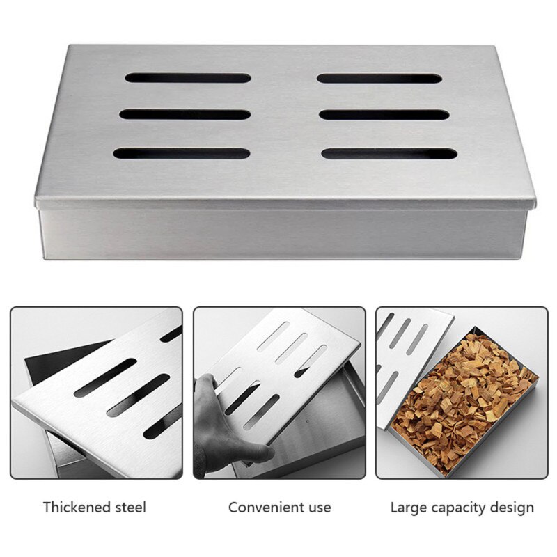 Rvs Roker Box-Houtskool & Gas Barbecue Vlees Roken Met Scharnierend Deksel Gat Koud Rook Generator Custom Box bbq