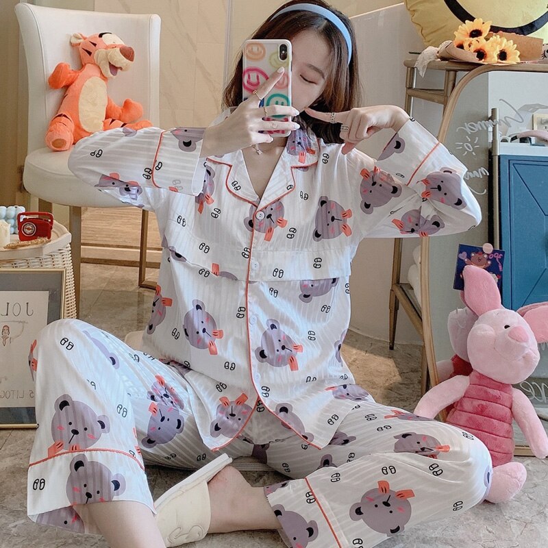 Sommer efterår trykt silke føler barsel pleje pyjamas sæt fodring pyjamas tøj til gravide graviditet lounge