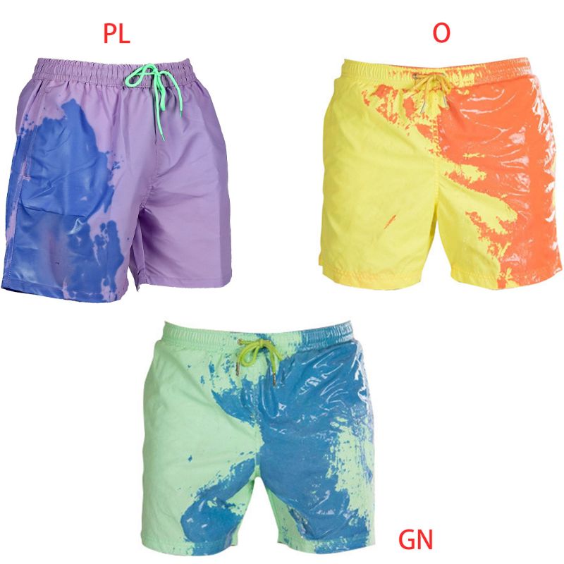 Men Summer Beach Shorts Color Changing Swim Trunks Drawstring Sport Pants S-3XL K1KD