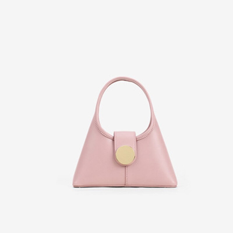 French Style Women's Underarm Small Handbags Simple Single Shoulder Bags Hasp Solid Leather Female Spring Trendy Bags: pink small