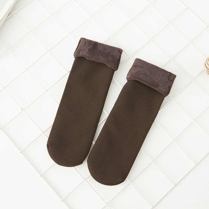 Calcetines gruesos térmicos de lana sólida para hombre y mujer, medias Unisex de terciopelo sin costuras, de Cachemira y nieve, para dormir en el suelo: Brown