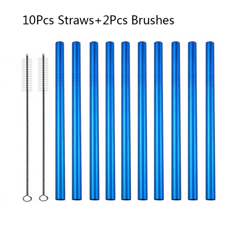 5/10pcs 304 Stainless Steel Straws Bubble Tea Diameter 12mm Reusable Drinking Straw Milk Tea Rainbow Metal Straws: 10pcs Blue