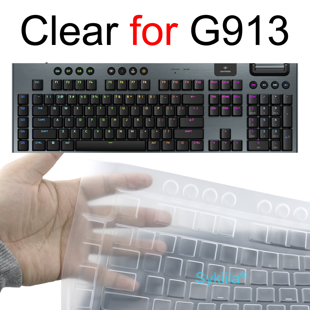 G913 G813 Toetsenbord Cover voor Logitech G913 G813 voor Logi Mechanische Draadloze Beschermende Protector Skin Clear Siliconen TPU Case: Black