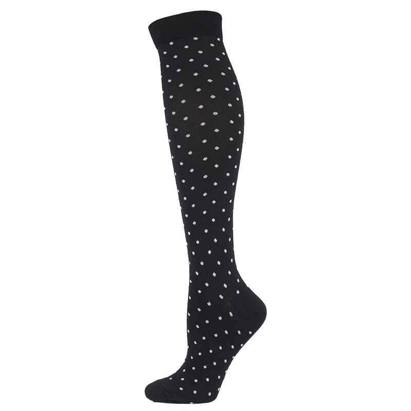 Compression Stockings Unisex Black Series Dot Striped Star Square Shaped Elastic Outdoor Prevent Varicose Veins Reduce Fatigue: Dot / L  XL