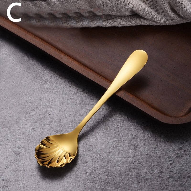 Shell Shape Stainless Steel Spoon Teaspoons Coffee Spoons Ice Cream Sugar Dessert Spoons Tableware Kitchen Accessories: C