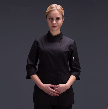 Mad kok køkken jakke hvid hotel uniform sommer restaurant tjener arbejdstøj tøj dame & #39 ;s køkken jakke: Sort / S