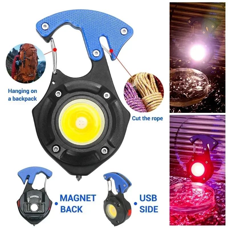 Linterna LED portátil multifuncional Mini COB llavero lámpara USB recargable luz de trabajo antorcha fuerte Camping linterna al aire libre