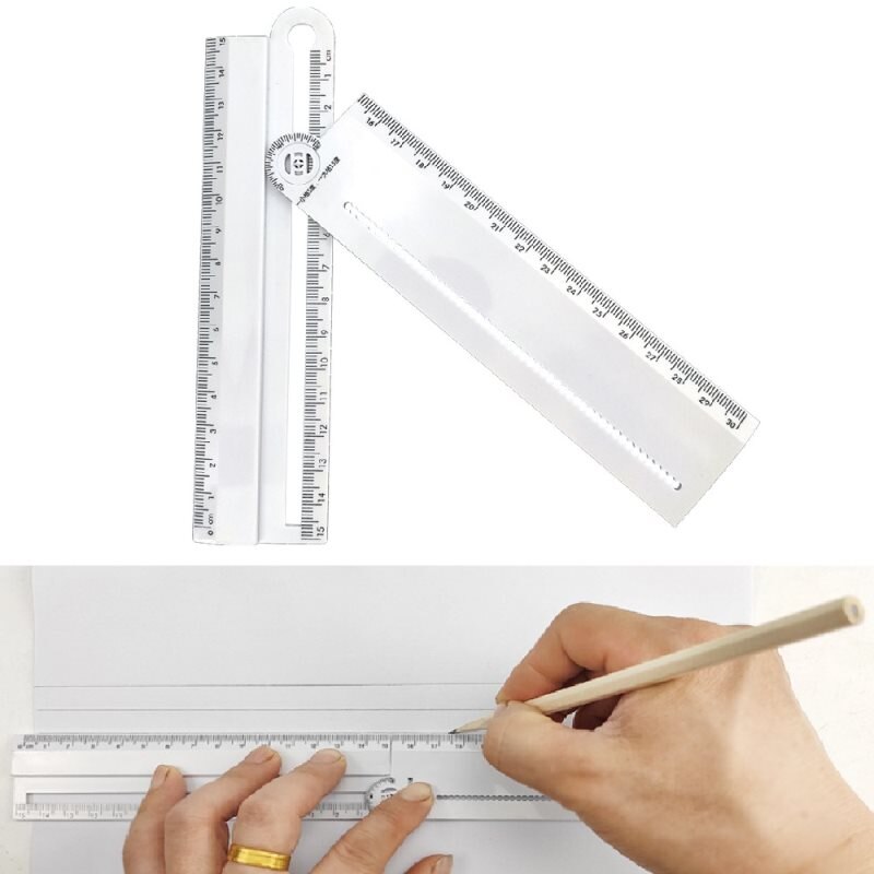 30cm Transparent Rectangle Ruler Protractor Student Stationery Drawing Tool