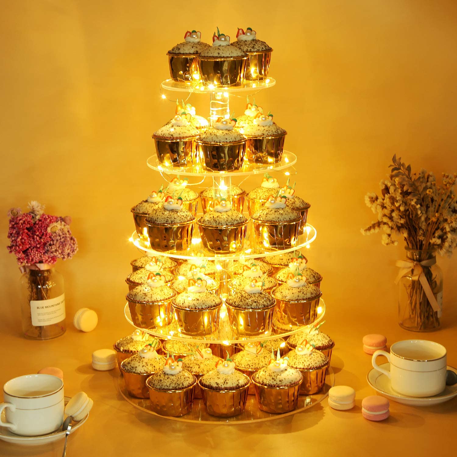 3/4/5 Tier Acrylic Wedding Cake Stand Crystal Cup Cake Display Shelf Cupcake Holder Plate Birthday Party Decoration Stands: 5 Tier  Round