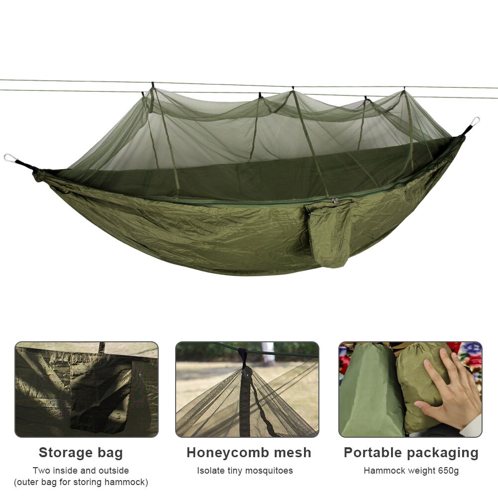 Tragbare outdoor-moskitonetz-hängematte, 210t nylon-anti-moskito-fallschirmstoff, luft-campingzelt, hänge-schlafschaukel