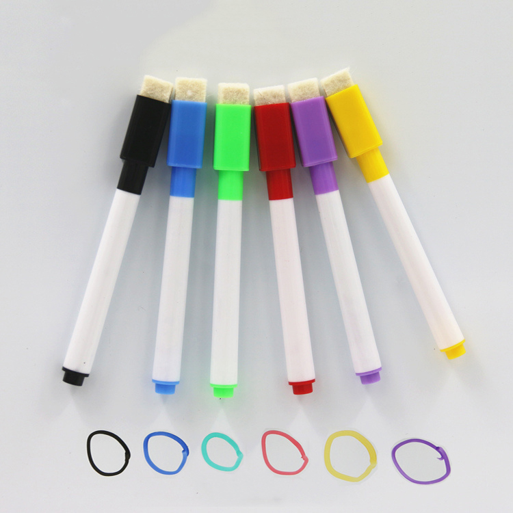 6 stks/set Magnetische Whiteboard Pen Uitwisbare Droog White Board Markers Magneet Ingebouwde Gum Kantoor Schoolbenodigdheden