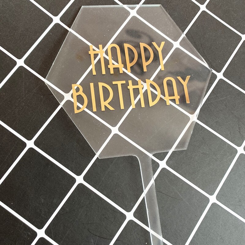 Happy Birthday Cake Topper Black White Transparent Acrylic Birthday Party Dessert Decoration For Baby shower Baking Supplies