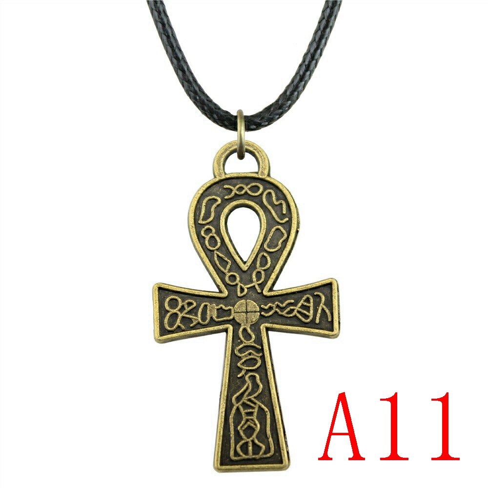 Collana con ciondolo a croce Ankh per gioielli moda donna regalo: 1pcs-A11-38x21mm