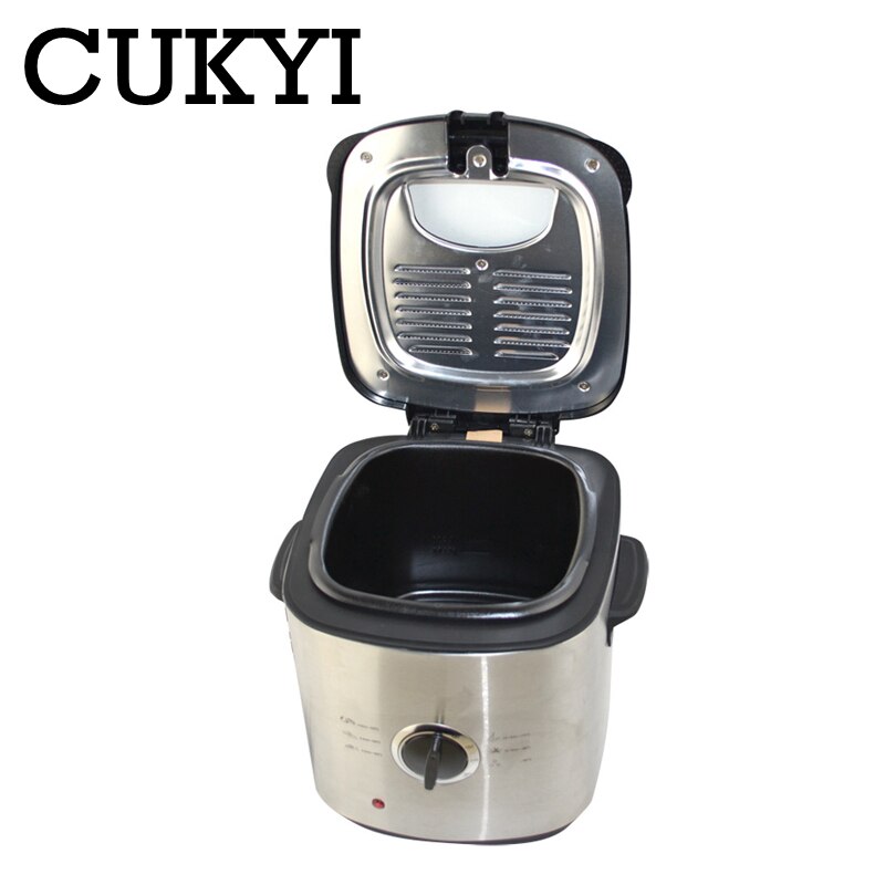 CUKYI 1.2L mini Electric deep fryer temperature adjustable french fries fryer removable stainless steel liner kitchen frying pan