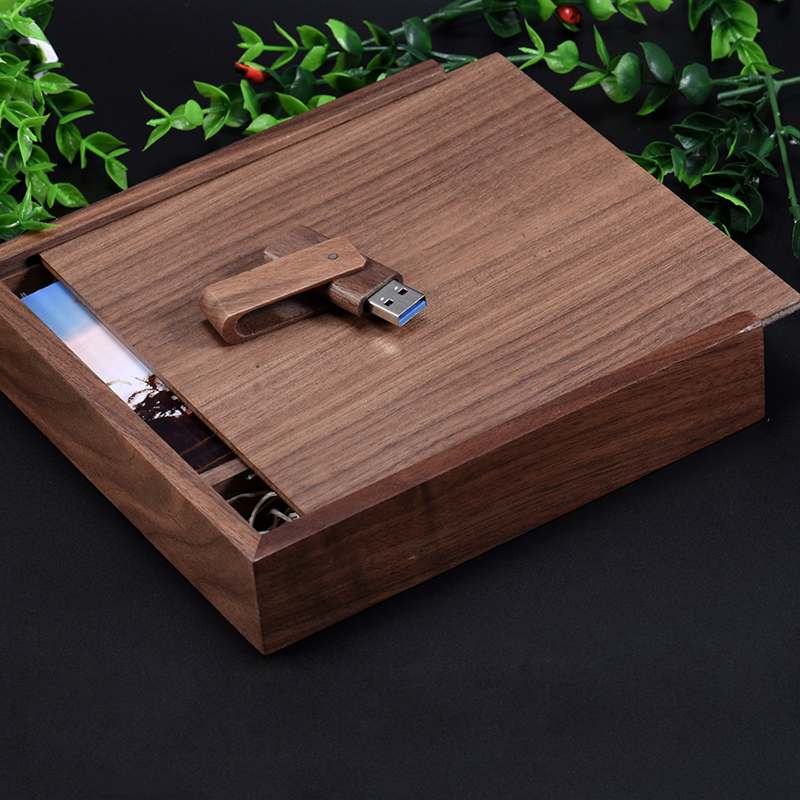 Jaster Maple Houten Squre Foto Doos & Maple Usb 2.0 4 Gb/8 Gb/16 Gb/32 gb/64 Gb Flash-geheugenstick (Custom Logo): 4GB / Walnut wood