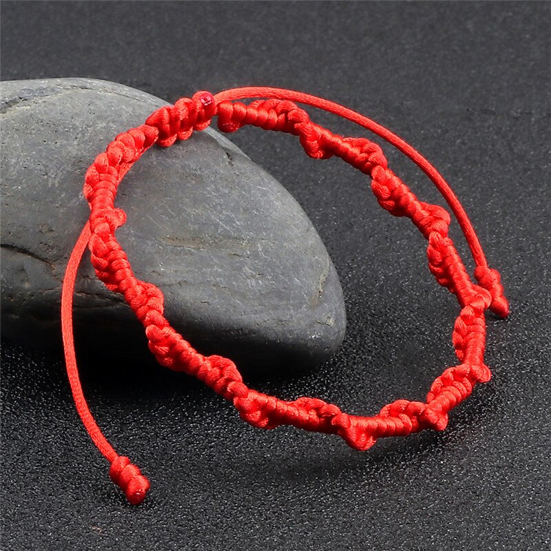 Pulsera sencilla de la amistad para hombre y mujer, brazalete de cuerda trenzada hecha a mano, con nudo rojo de la suerte, para parejas
