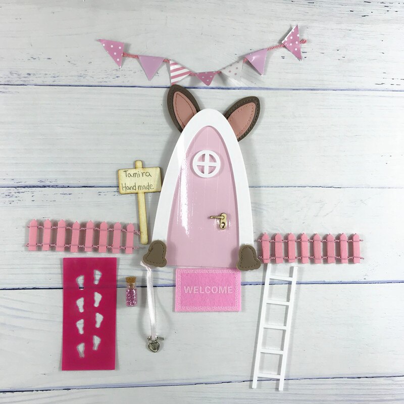 Hand Made pink Arch Fairy door great for girls miniature magic fairies tooth fairy door Set Dust Welcome Mat Feet Printer: Bunny door set