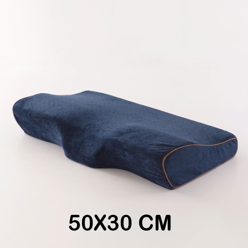 Cervical Memory Foam Pillow Contour Pillows for Neck and Shoulder Pain Butterfly Shaped Orthopedic Pillow Ergonomic Sleeping: Navy Blue