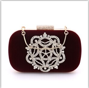 Velvet diamonds wine red evening bags mini purse clutch with chain shoulder evening bag for wedding: wine red