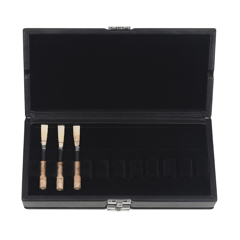 Wooden Oboe Reed Case Storage Box for 20 Oboe Reeds PU Leather Cover Black