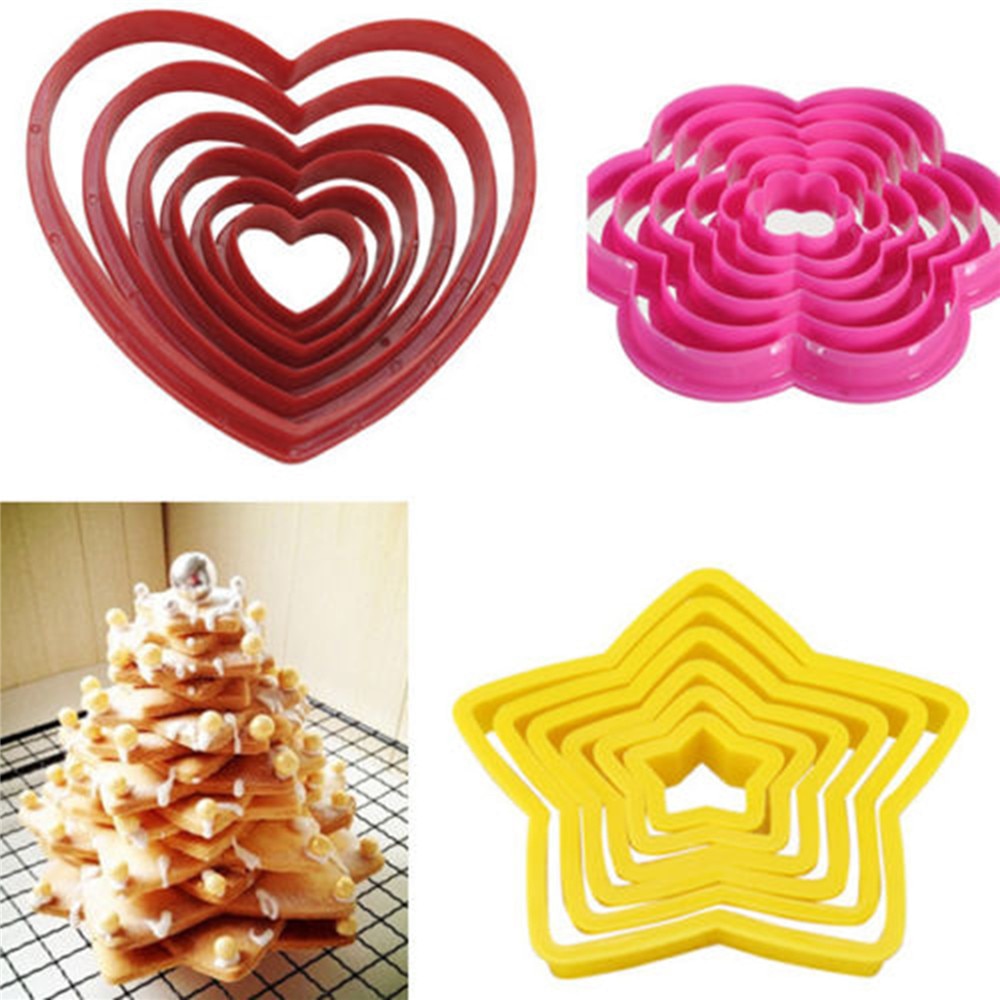 6 stks/set Multi-style Cake Cookie Biscuit Cutter Stamp Mold Food Grade Bakken Gebak Fondant Decorating keuken accessoires