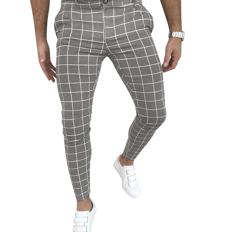 Pantalon à carreaux pour homme, pantalon moulant et extensible