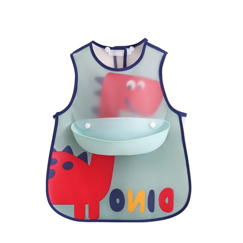 Babadores ajustáveis do bebê com o pano impermeável plástico do arroto do avental dos desenhos animados da blusa de alimentação do bolso para o infantil: Red Dinosaur