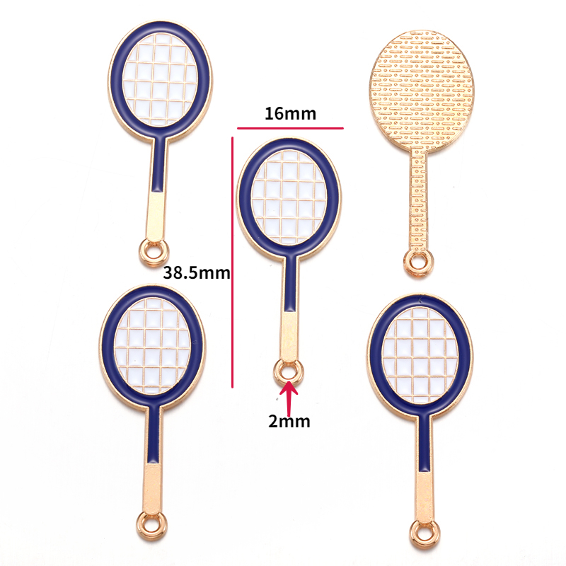 10 stuks geëmailleerde rugby-, voetbal- en badmintonracketbedeltjes voor armbanden, sleutelhangers, kettingen en sieraden, accessoires voor het maken van sieraden  w363: Antiek koper verguld