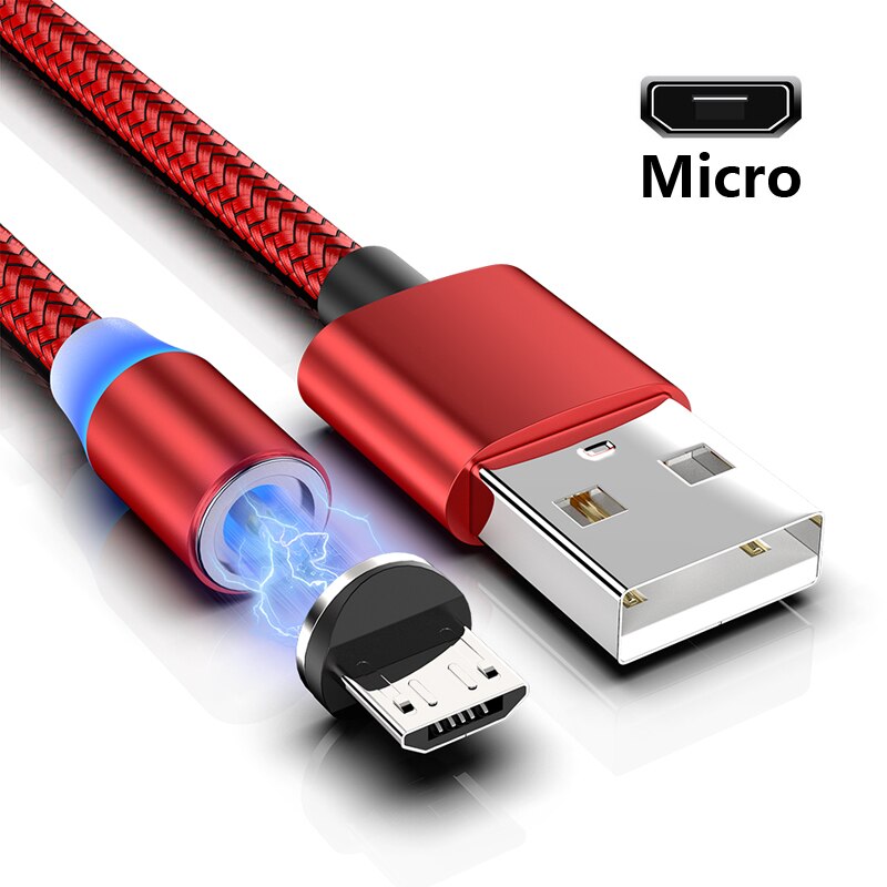 Magnetyczny kabel mikro USB ładowarka telefonów z systemem android szybkie ładowanie dla Samsung dla S3 S4 S5 J1 J2 J3 J5 J7 A3 A5 A7 2016 G530 C7 C8 N7100: czerwony