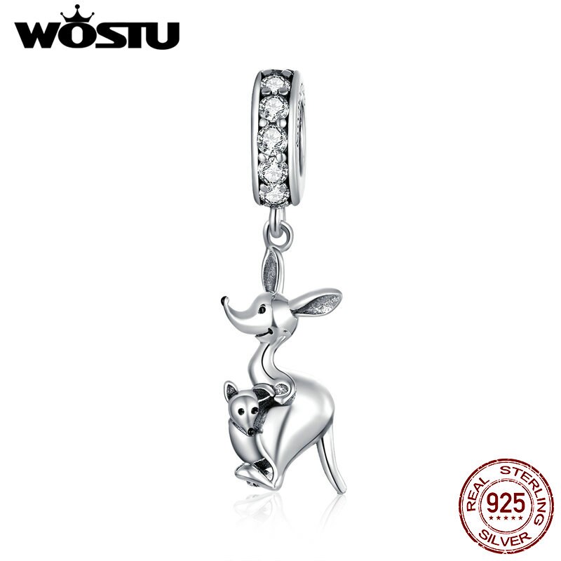 WOSTU Real 925 Sterling Silver Giraffe Dazzling Clip Charms Round Crystal Crown Heart Beads Fit Original Women Bracelet: DAC259