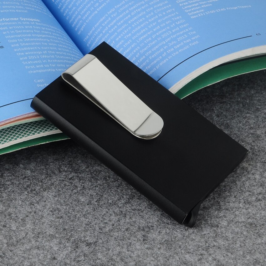 Travel Card Portemonnee Automatische Pop Up ID Credit Card Holder Business Card Case Clip Roestvrij Staal voor Mannen Vrouwen Business case: Black With Clip