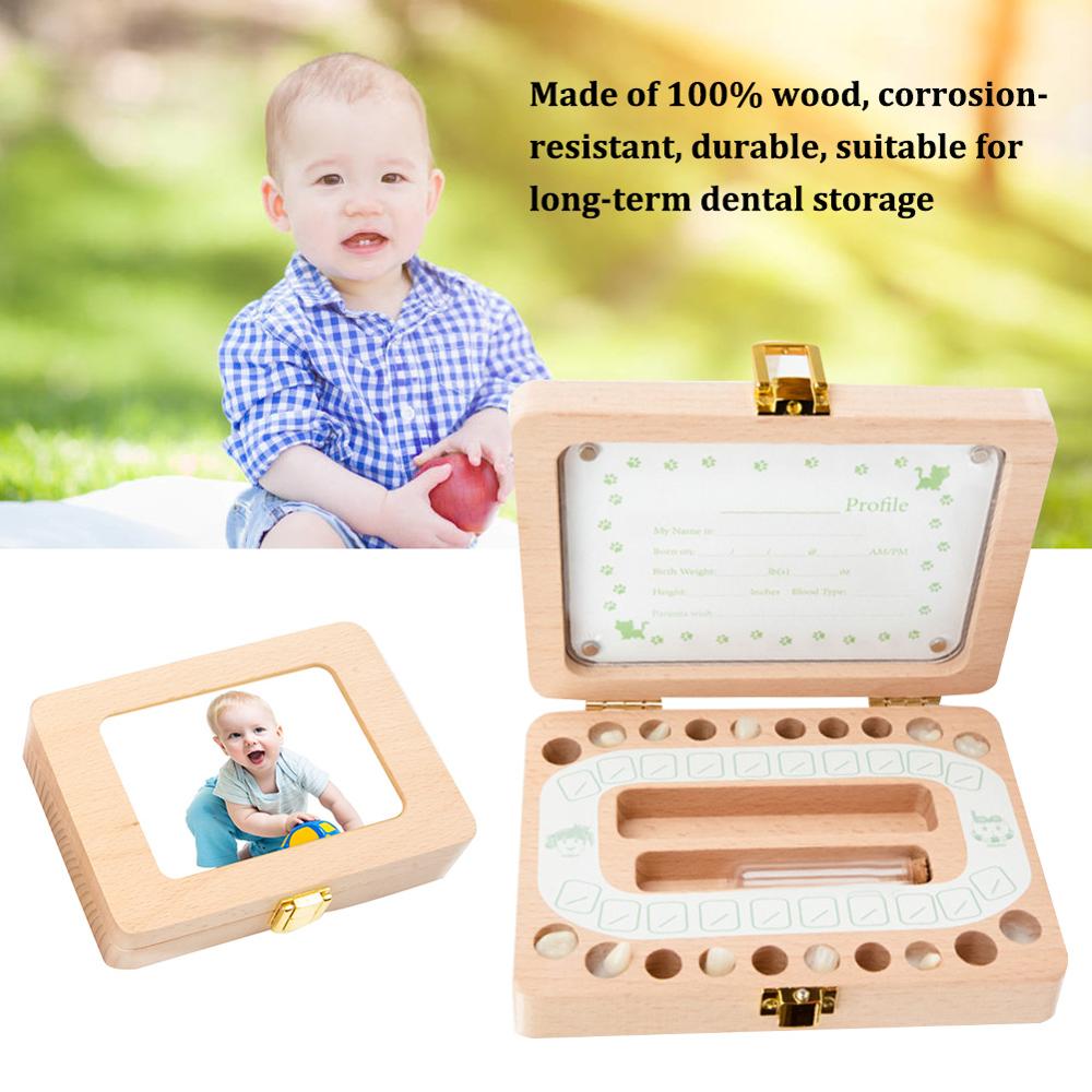 Baby Teeth Box Save Organizer Wooden Tooth Keepsake Box for Baby Kids Milk Teeth Umbilical Cord Lanugo Memory Storage Boxes