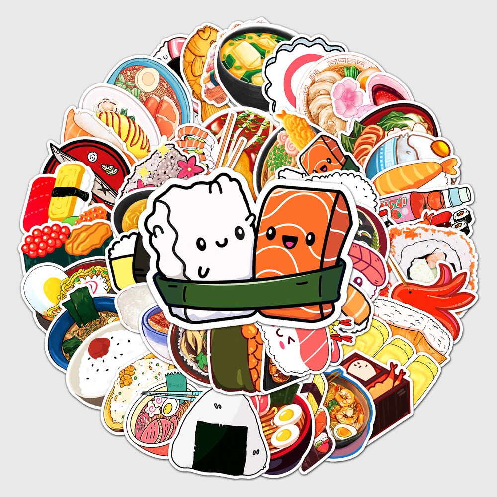 10/50Pcs Cartoon Sushi Sticker Set Japanese Food Stickers for Journal Planner DIY Crafts Scrapbooking Diary Notebook Laptop