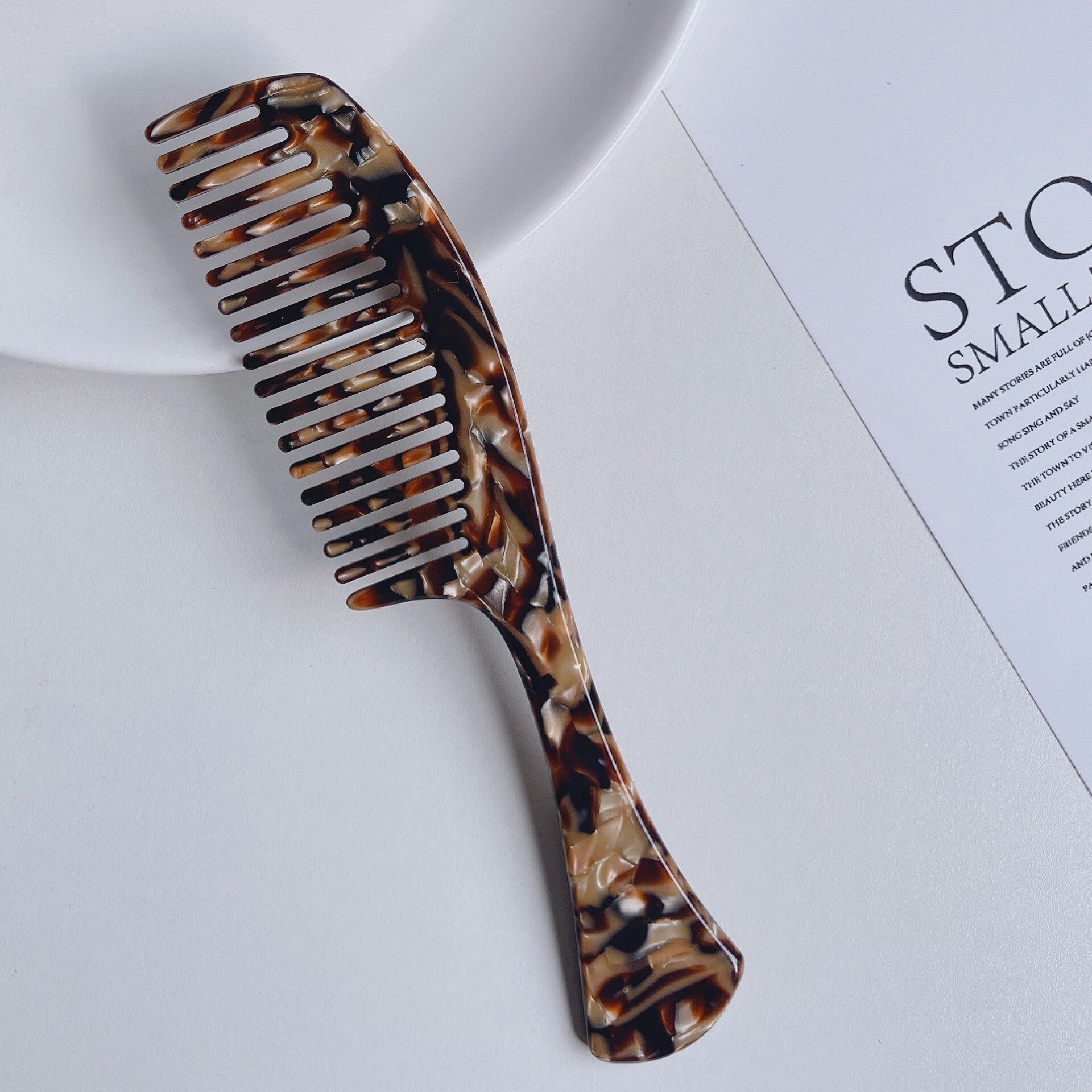 Peigne en acétate à double usage pour cheveux, accessoire de coiffure domestique rétro marbré, peigne antistatique à dents fermées: 3