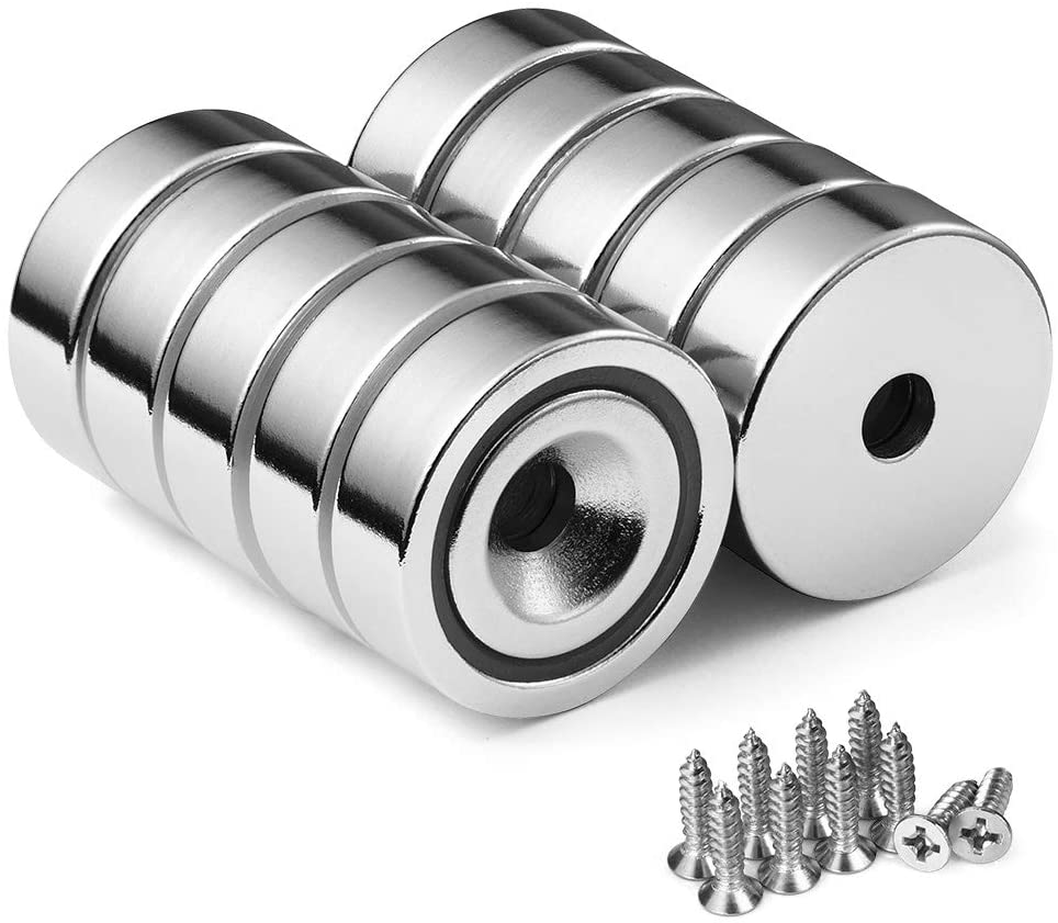 Imán de agujero avellanado, imanes de tierras raras fuertes, imanes de neodimio de copa redonda, para el hogar, cocina, lugar de trabajo, 22 LB, fuerza de sujeción D25: D32 10PC and Screw