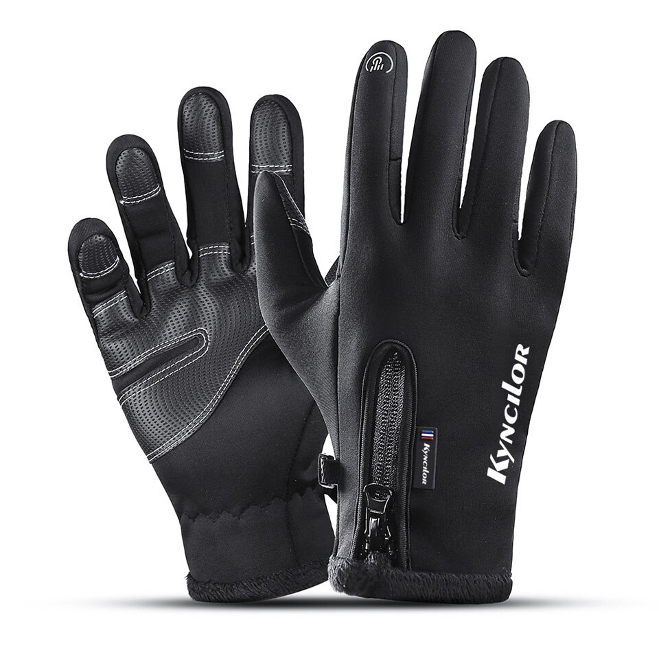 Ice Winter Fishing Fleece Gloves Men Cycling Waterproof Anti-Slip Full Finger Hunting Outdoor Equipment Gear Accessories: Black / S