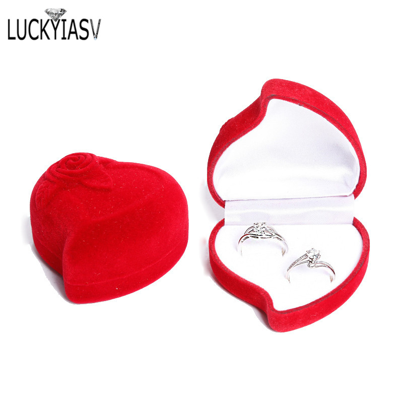 8 Kleur Hartvorm Fluwelen Ring Box Engagement Bruiloft Sieraden Dozen Rose Bloem Houder Voor Lover: 2 rings red white