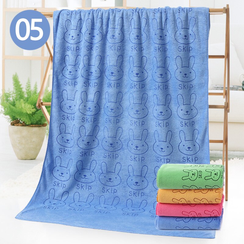Doux dessin animé chien chat Superfine Fiber serviette de bain rapide sec chiot absorbant cheveux gant de toilette Super grand fournitures multi-fonction: blue rabbit / 70 140cm